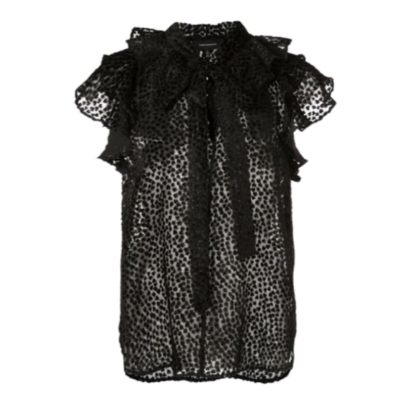 Robert Rodriguez Pauline Burnout Velvet Top Black Sheer Ruffled Sleeves size 4 - Picture 2 of 10
